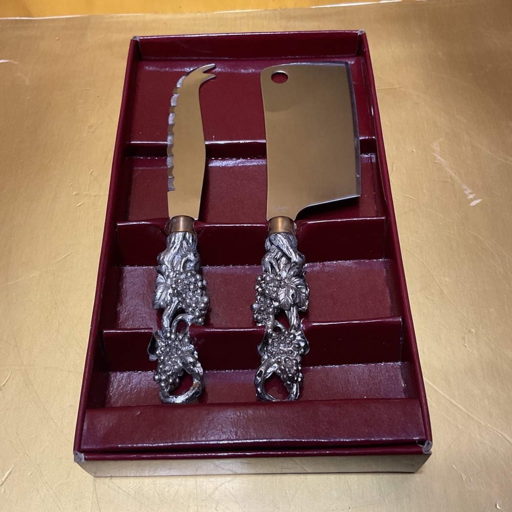 Arthur Court Grape Cheese Knives Set of 2 Stainless Steel Aluminum 4-454